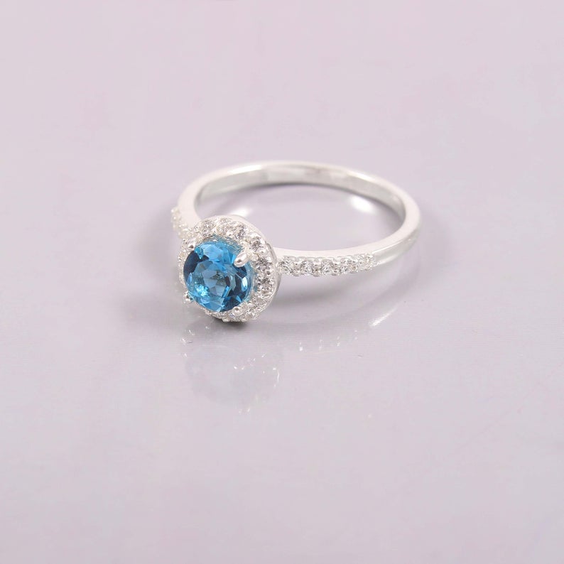 1 CT Round Cut London Blue Topaz Diamond 925 Sterling Silver Halo Wedding Ring