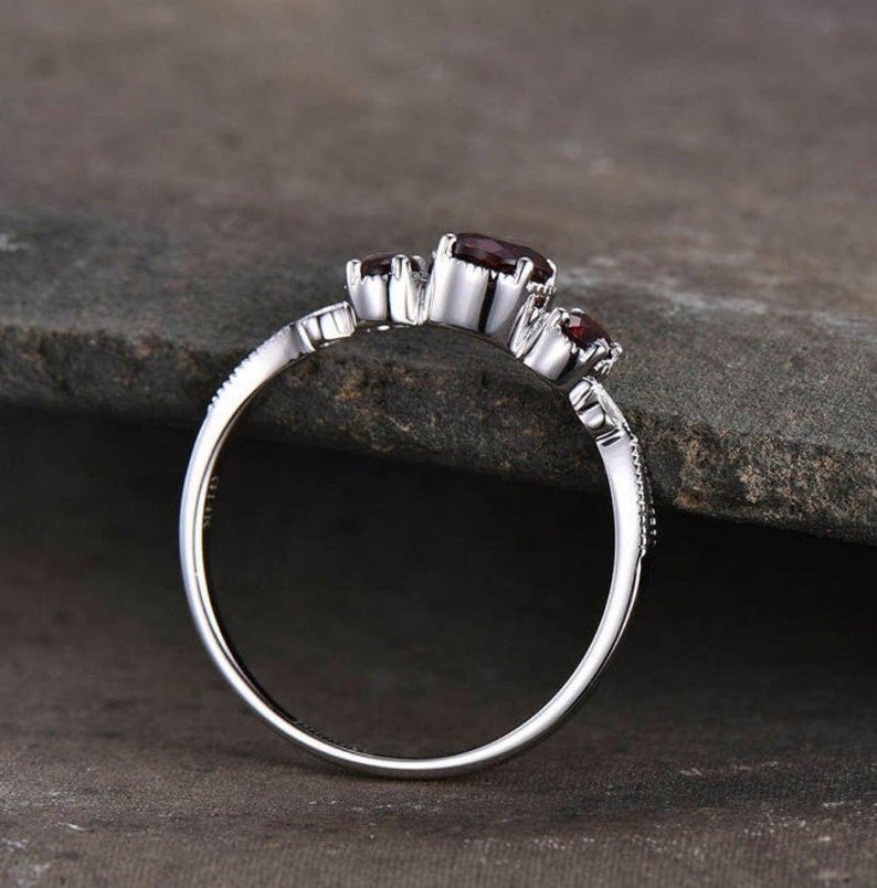 2.20 Ct Round Cut Red Garnet Three-Stone Anniversary Gift Ring In 925 Sterling Silver