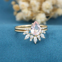 1 CT Pear Cut Morganite Diamond Curved Women Anniversary Gift For Her