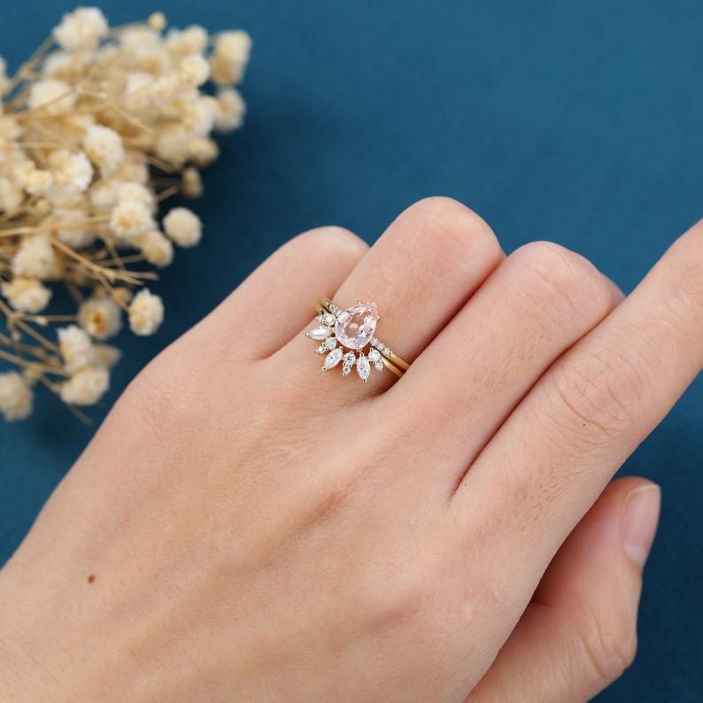 1 CT Pear Cut Morganite Diamond Curved Women Anniversary Gift For Her