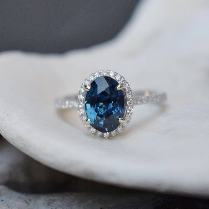1 CT Oval Cut Blue sapphire Diamond 925 Sterling Silver Halo Anniversary Gift For Her