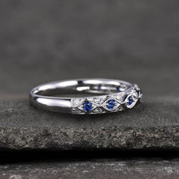 0.75 Ct Round Cut Blue Sapphire Engagement Wedding Band Ring In 925 Sterling Silver