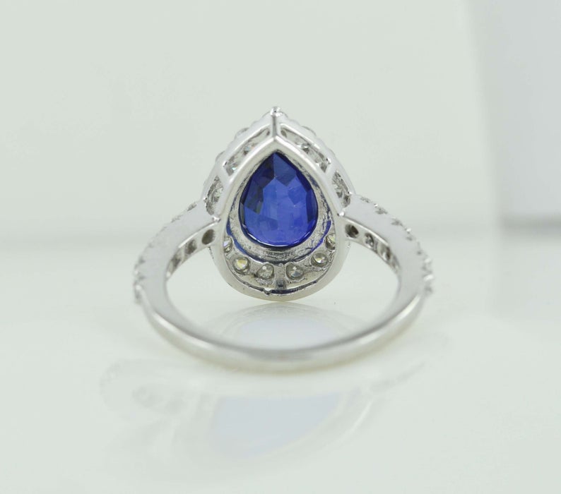 1 CT Pear Cut Blue Sapphire Diamond 925 Sterling Silver Halo Anniversary Ring