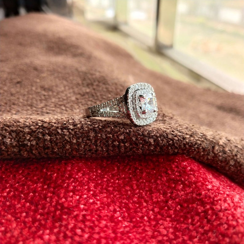 CT Cushion Cut Diamond 925 Sterling Silver Double Halo