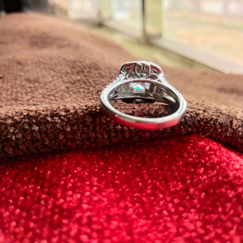 1 CT Cushion Cut Diamond 925 Sterling Silver Double Halo Engagement Ring