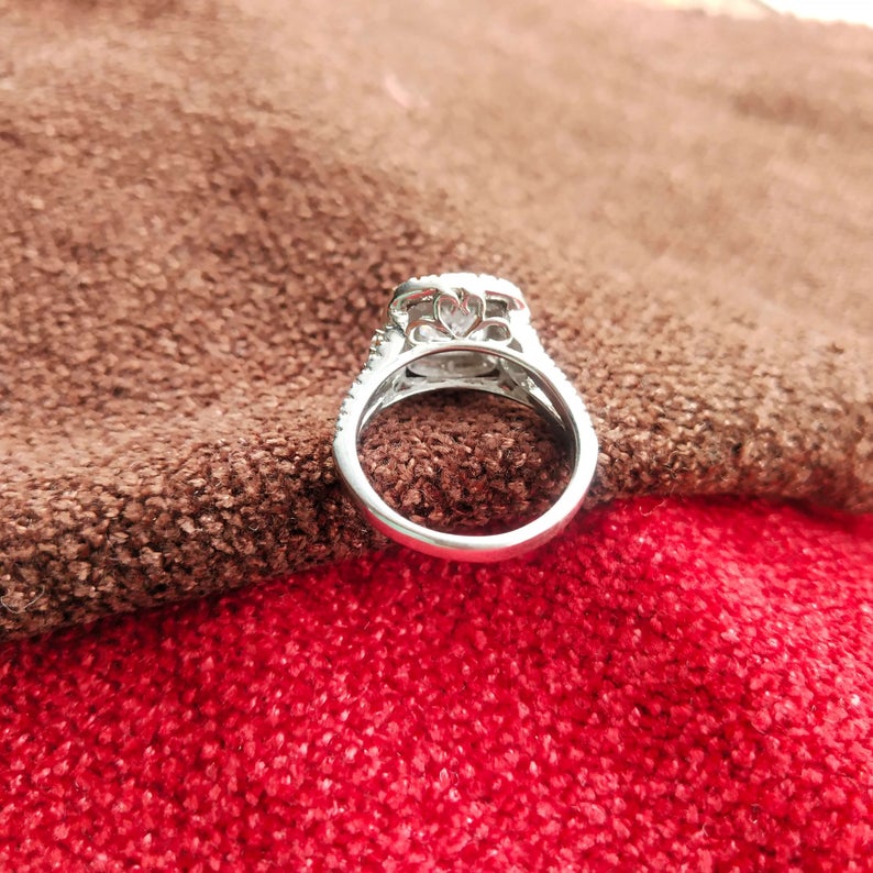 1 CT Cushion Cut Diamond 925 Sterling Silver Double Halo Engagement Ring