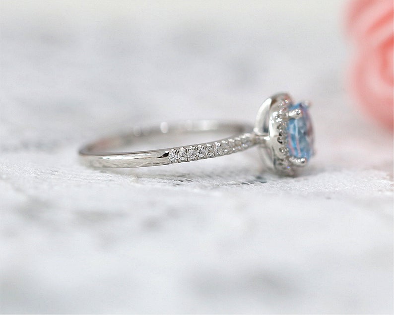 1 CT Round Cut Aquamarine Diamond 925 Sterling Silver Halo Anniversary Ring