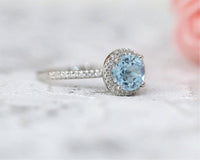 1 Ct Round Cut Aquamarine Diamond 925 Sterling Silver Halo Anniversary Ring