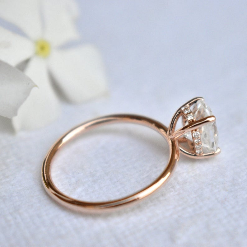 1 CT Oval Cut Diamond Rose Gold Over On 925 Sterling Silver Solitaire With Accents Engagement Ring