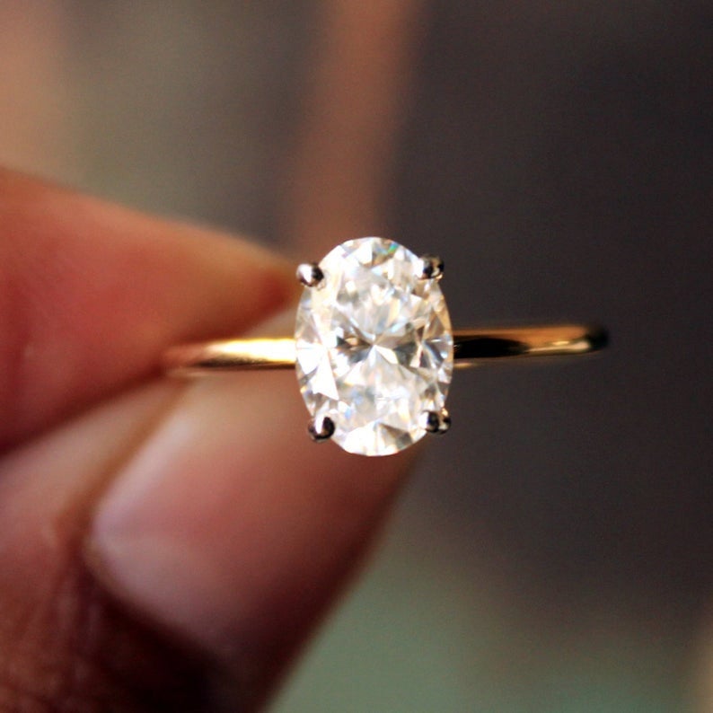 1 CT Oval Cut Diamond Rose Gold Over On 925 Sterling Silver Solitaire With Accents Engagement Ring