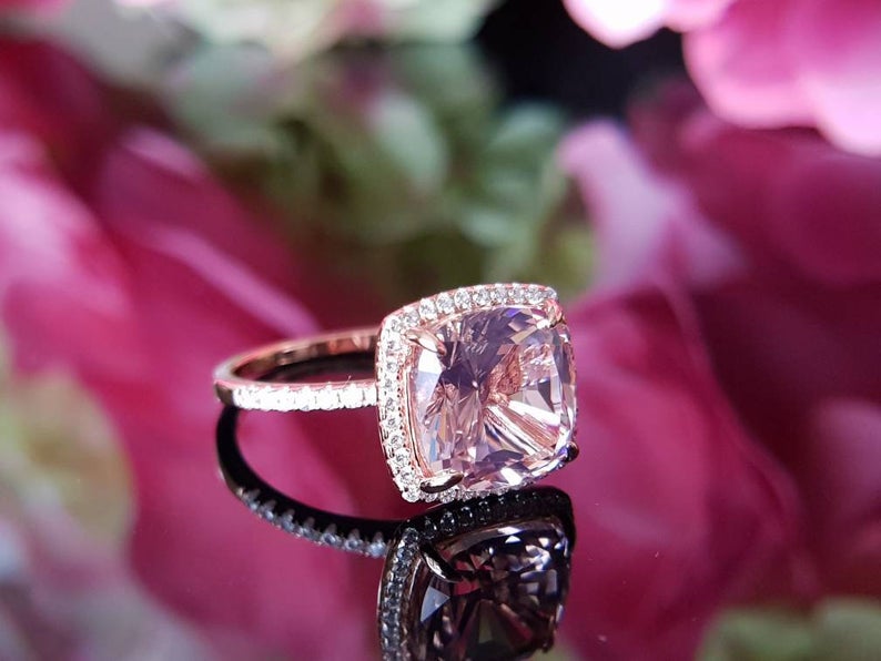 1 CT Cushion Cut Morganite Diamond Rose Gold Over On 925 Sterling Silver Halo Engagement Ring