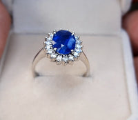 1 CT Oval Cut Blue Sapphire Diamond White Gold Over On 925 Sterling Silver Women Halo Engagement Ring