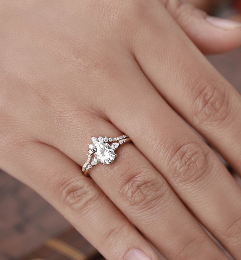 2 CT Oval cut Diamond 925 Sterling Silver wedding Bridal Ring Set