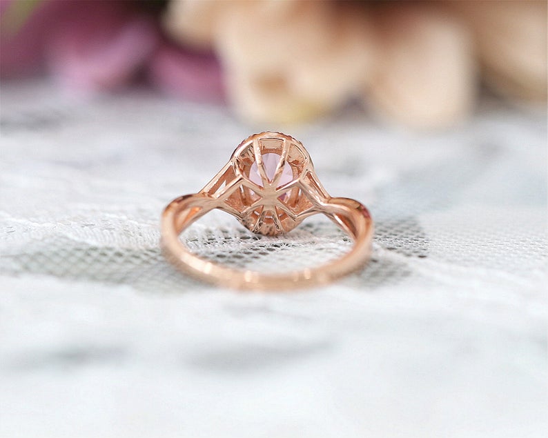 1 CT Pink Morganite Diamond Rose Gold Over On 925 Sterling Silver Halo Engagement Ring