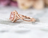 1 CT Pink Morganite Diamond Rose Gold Over On 925 Sterling Silver Halo Engagement Ring