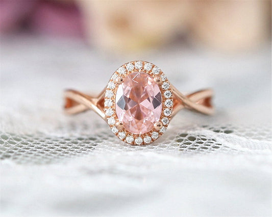 1 CT Pink Morganite Diamond Rose Gold Over On 925 Sterling Silver Halo Engagement Ring