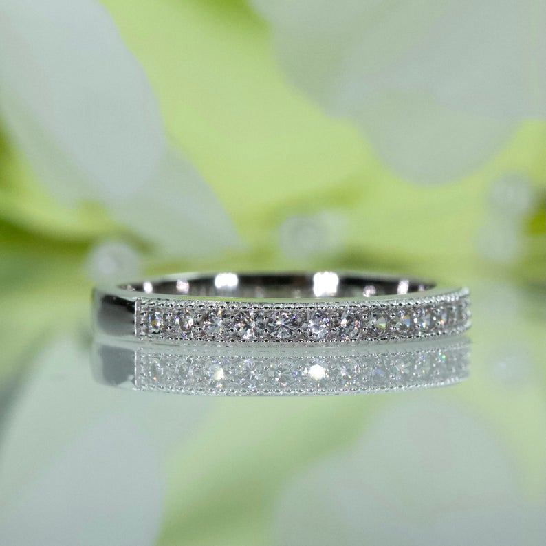 0.75 Ct Round Cut White Diamond Half Eternity Engagement Band Ring In 925 Sterling Silver