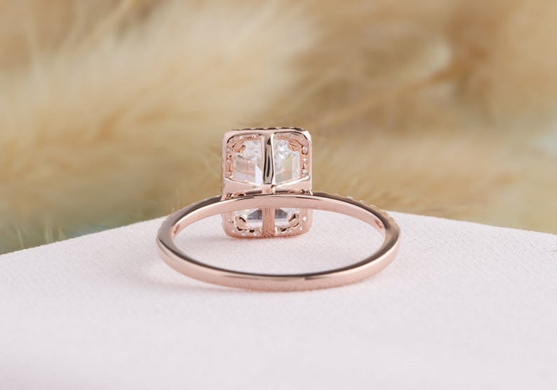 2 CT Emerald Cut Diamond 925 Sterling Silver Women Halo Wedding Ring