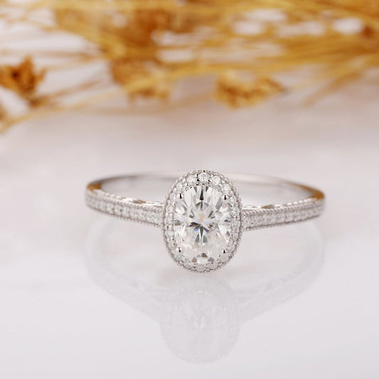 1 CT Oval Cut Diamond White Gold Over On 925 Sterling Silver Halo Promise Ring