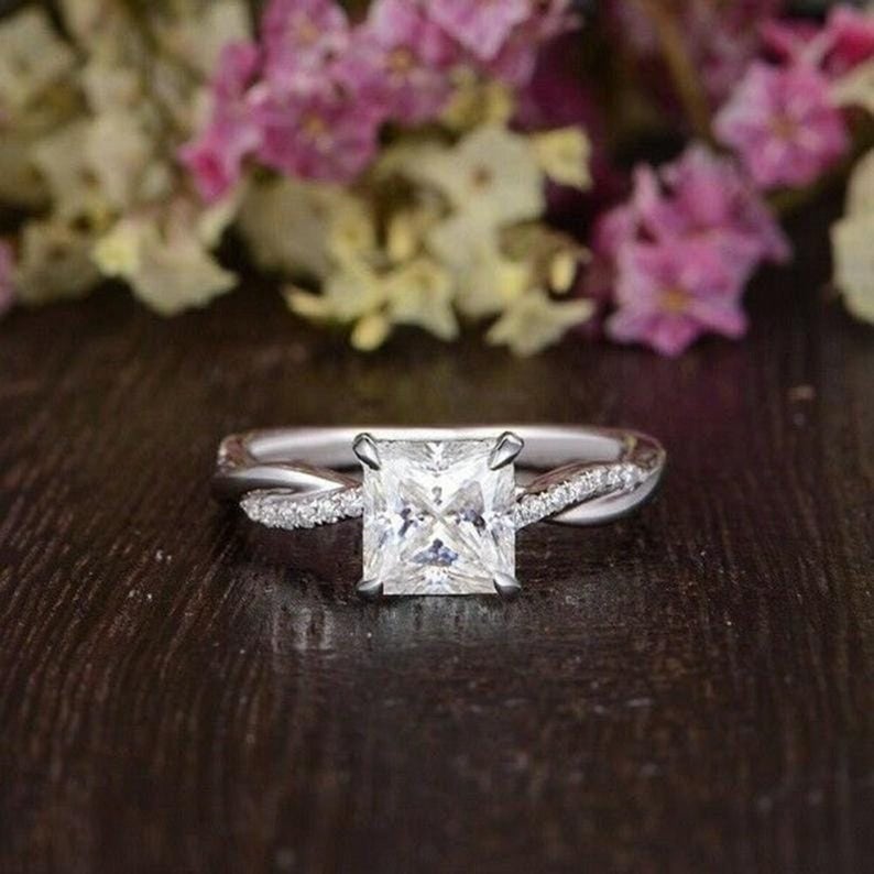 1 CT Princess Cut Diamond 925 Sterling Silver Solitaire With Accents Ring