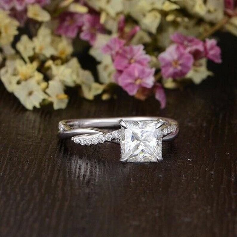 1 CT Princess Cut Diamond 925 Sterling Silver Solitaire With Accents Ring