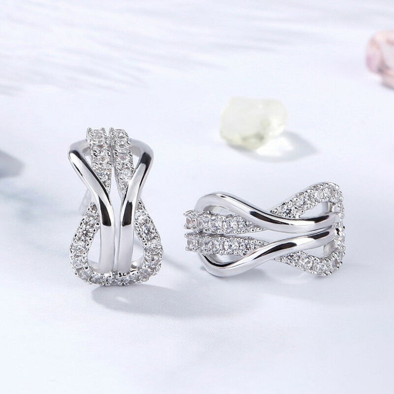 1.00 Ct Round Cut White CZ 925 Sterling Silver Infinity Unique Anniversary Gift Stud Earrings