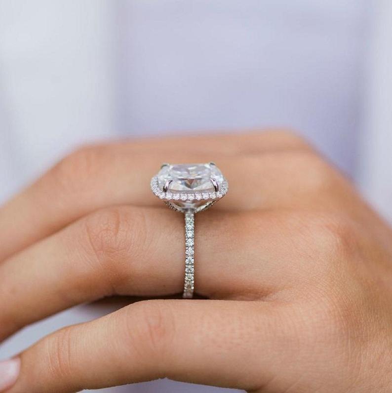 3 CT Cushion Cut CZ Diamond 925 Sterling Silver Halo Engagement Wedding Ring
