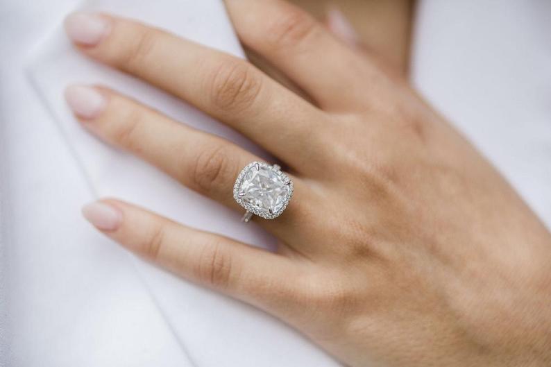 3 CT Cushion Cut CZ Diamond 925 Sterling Silver Halo Engagement Wedding Ring