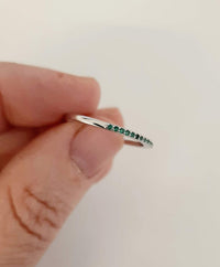 0.75 CT Green Emerald Diamond 925 Sterling Silver Half Eternity Band Ring