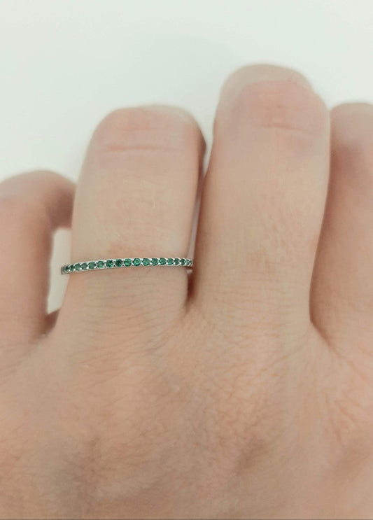 0.75 CT Green Emerald Diamond 925 Sterling Silver Half Eternity Band Ring