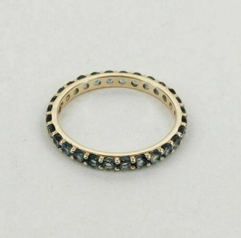 1 CT Round Cut London Blue Topaz Diamond 925 Sterling Silver Full Eternity Wedding Band Ring