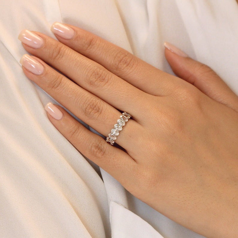 925 Sterling Silver 1 CT Oval Cut Diamond Wedding Full Eternity Band Ring