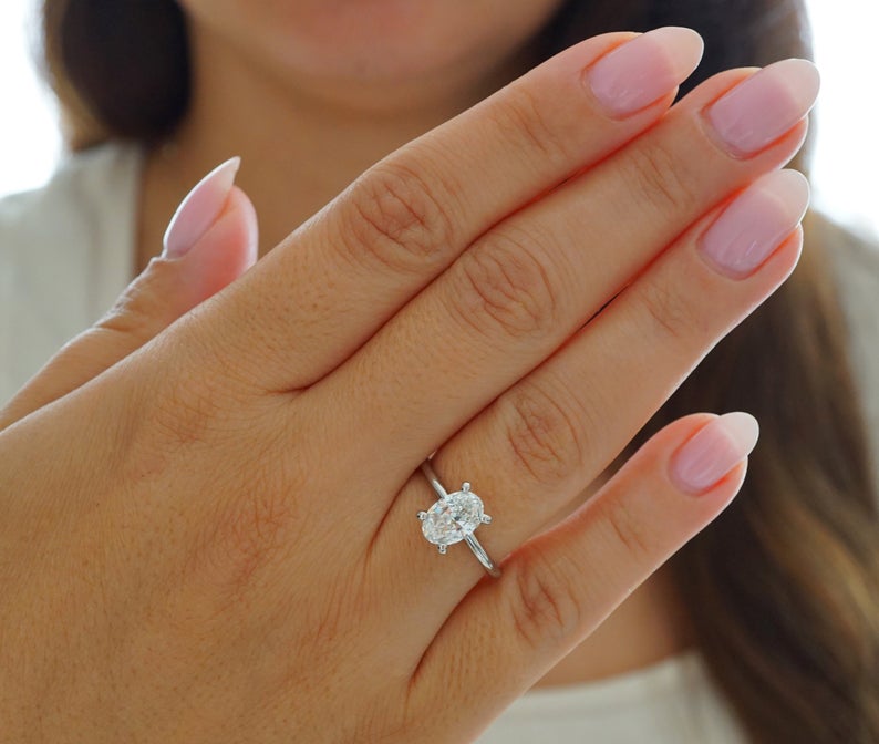 1.50 CT Oval Cut Diamond 925 Sterling Silver Solitaire Engagement Ring