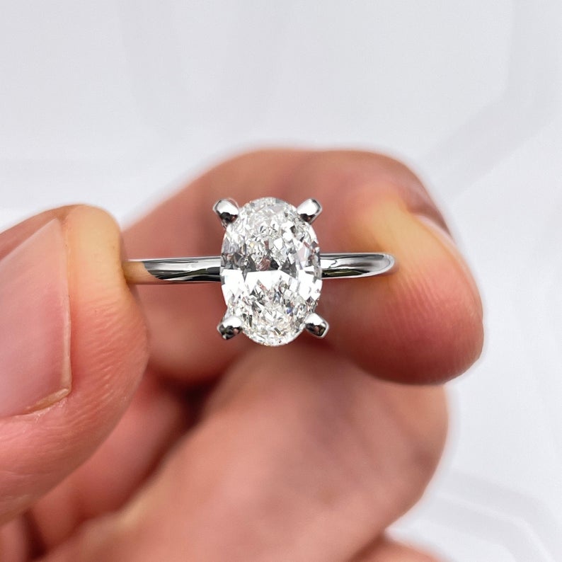 1.50 CT Oval Cut Diamond 925 Sterling Silver Solitaire Engagement Ring
