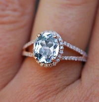 2 CT Oval Cut Aquamarine Diamond 925 Sterling Sliver Promise Ring For Women