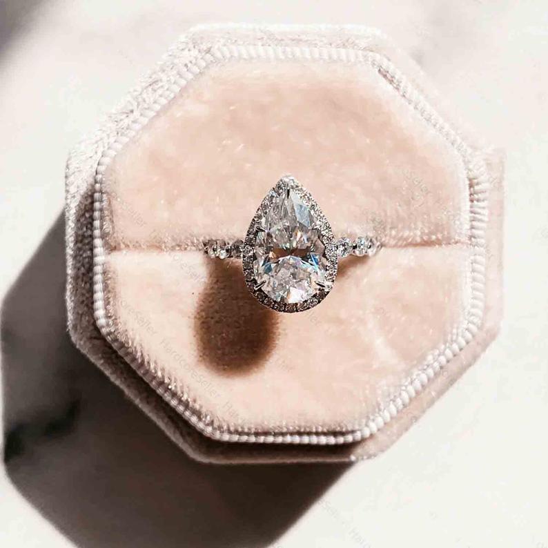 1 CT Pear Cut White Diamond 925 Sterling Silver Halo Engagement Ring