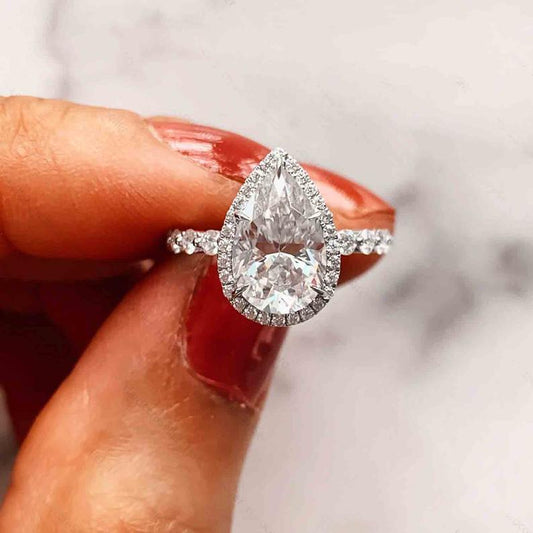 1 CT Pear Cut White Diamond 925 Sterling Silver Halo Engagement Ring
