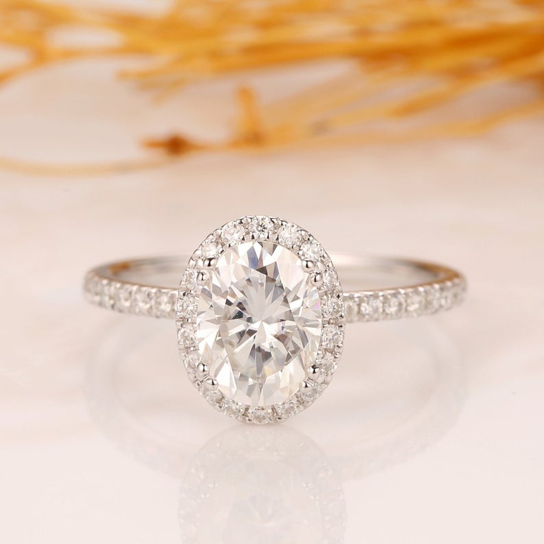 1.50 Ct Oval & Round Cut Diamond Halo Engagement Wedding Ring In 925 Sterling Silver