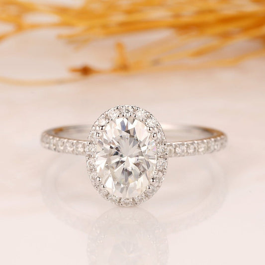 1.50 Ct Oval & Round Cut Diamond Halo Engagement Wedding Ring In 925 Sterling Silver