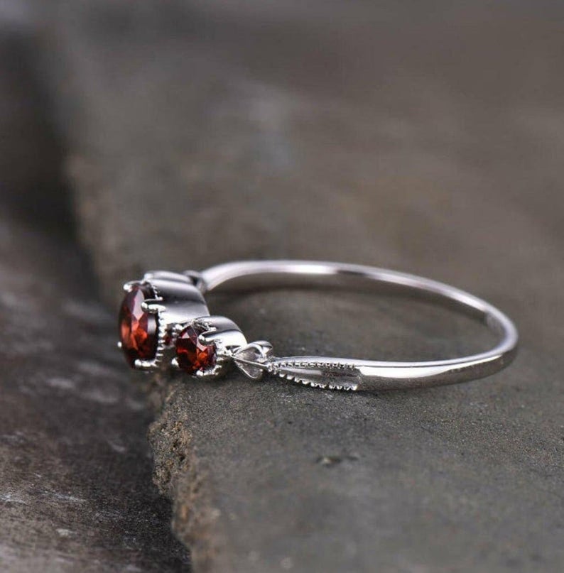 2.20 Ct Round Cut Red Garnet Three-Stone Anniversary Gift Ring In 925 Sterling Silver