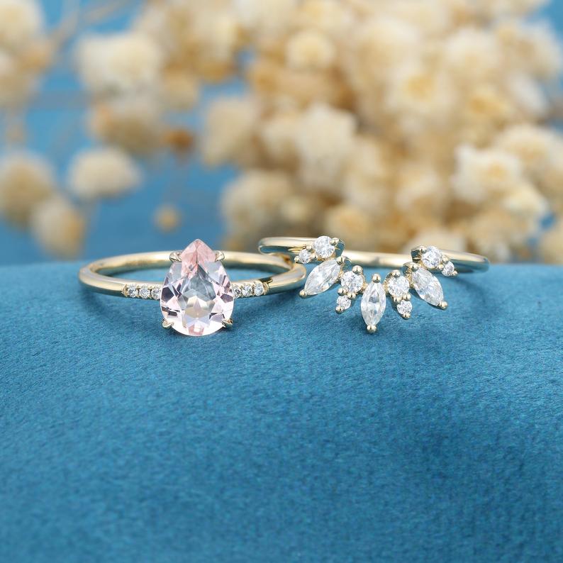 1 CT Pear Cut Morganite Diamond Curved Women Anniversary Gift For Her