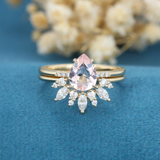 1 CT Pear Cut Morganite Diamond Curved Women Anniversary Gift For Her