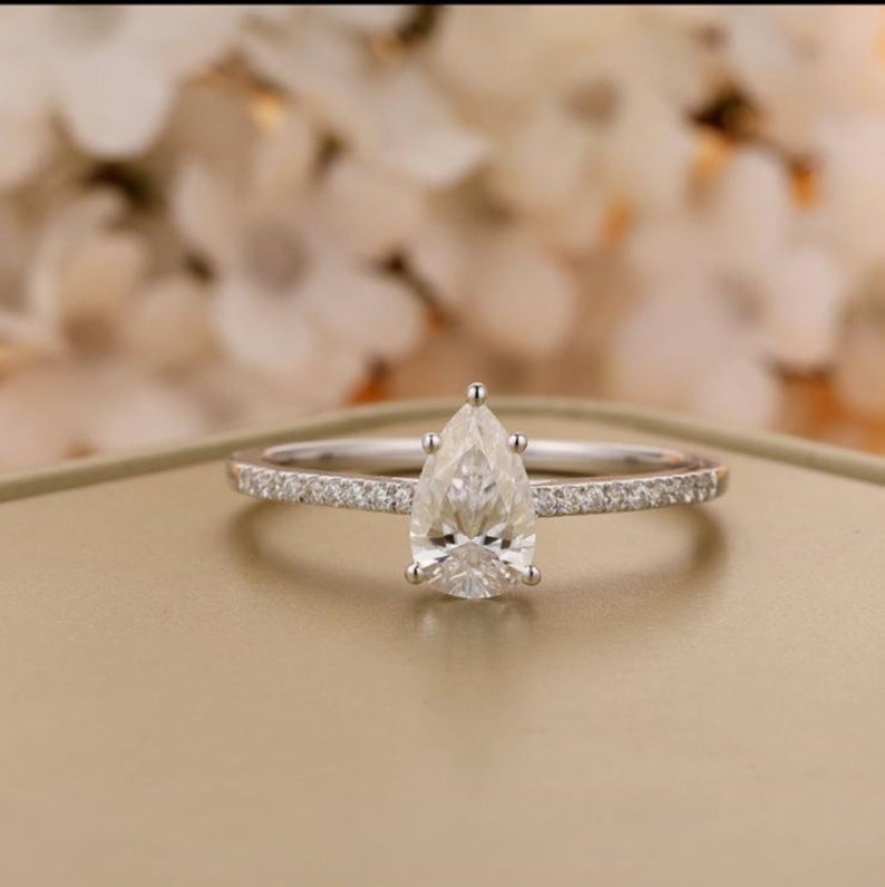 1 CT Pear Cut Diamond 925 Sterling Silver Solitaire With Accents Ring