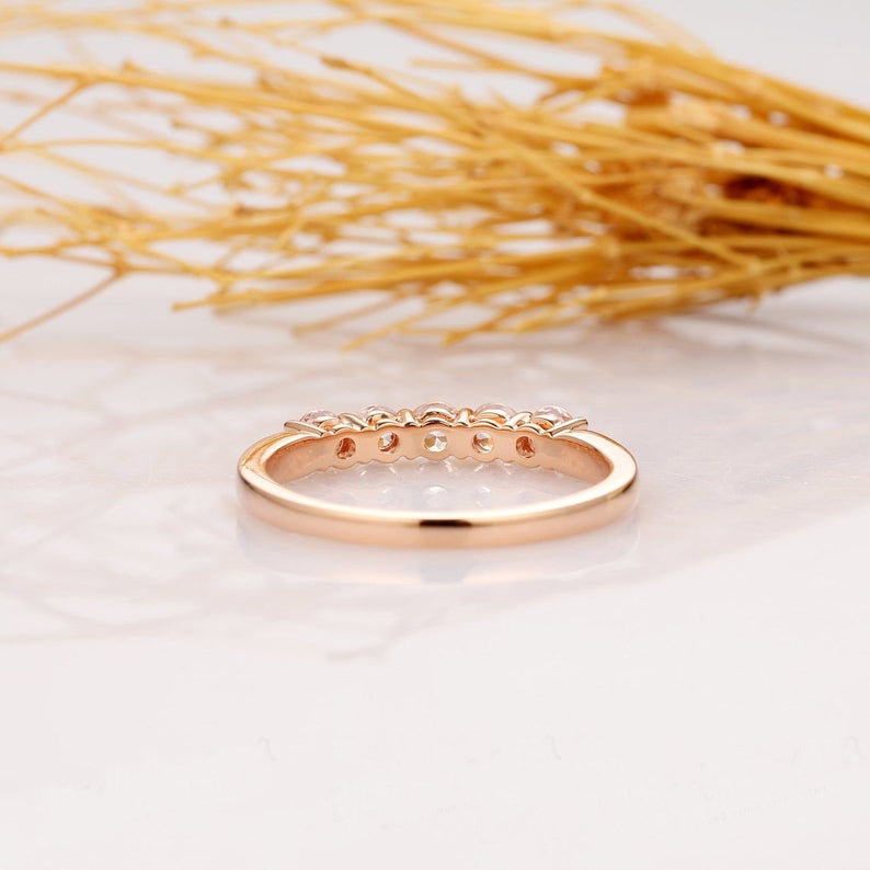 1 CT Round Cut Morganite Diamond Rose Gold Over On 925 Sterling Silver Wedding Band Ring