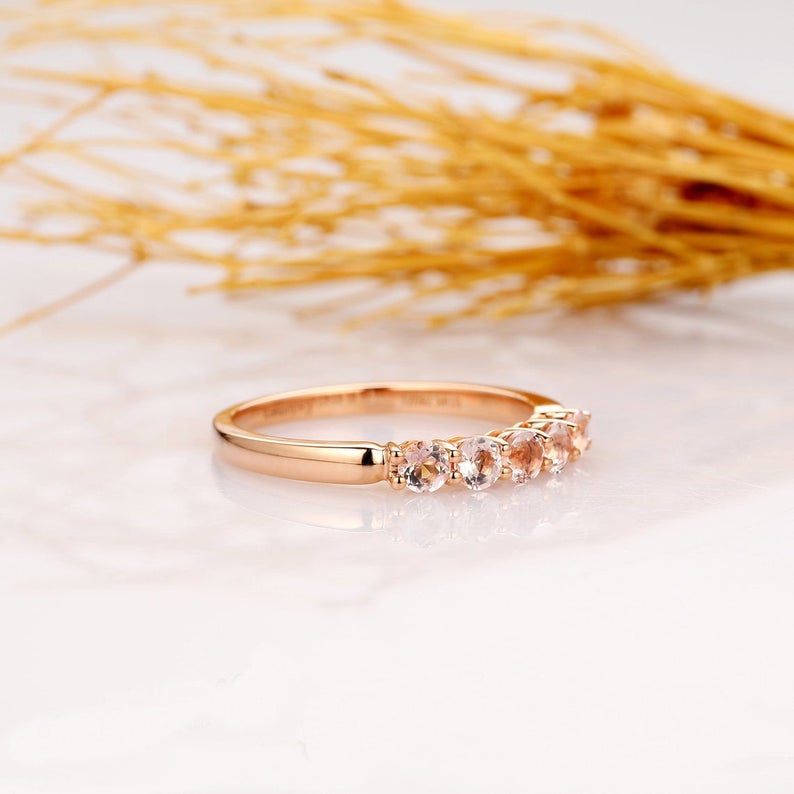 1 CT Round Cut Morganite Diamond Rose Gold Over On 925 Sterling Silver Wedding Band Ring