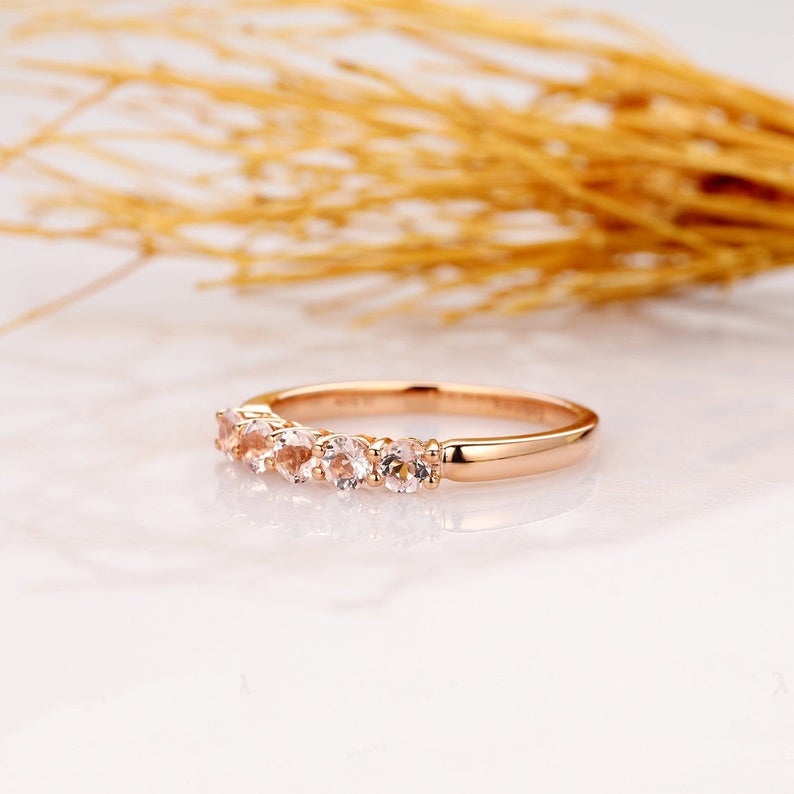 1 CT Round Cut Morganite Diamond Rose Gold Over On 925 Sterling Silver Wedding Band Ring