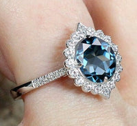 4 CT Round Cut Blue Topaz Diamond 925 Sterling Silver Halo Promise Ring For Women