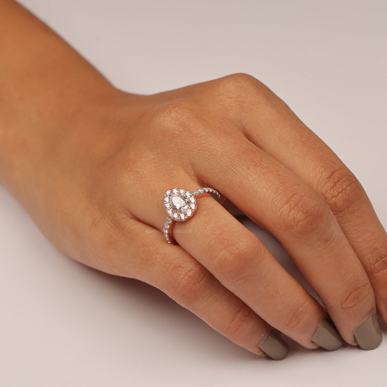 1.80 CT Pear Cut Diamond 925 Sterling Silver Halo Wedding Ring