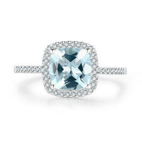 1 CT Cushion Cut Aquamarine Diamond 925 Sterling Silver Halo Engagement Ring