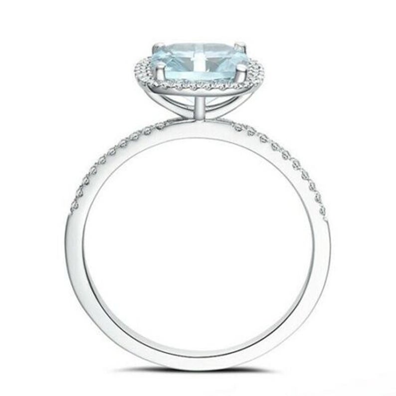 1 CT Cushion Cut Aquamarine Diamond 925 Sterling Silver Halo Engagement Ring